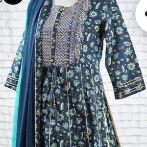 Navy printed Kurta with Duppata and palazzo pants